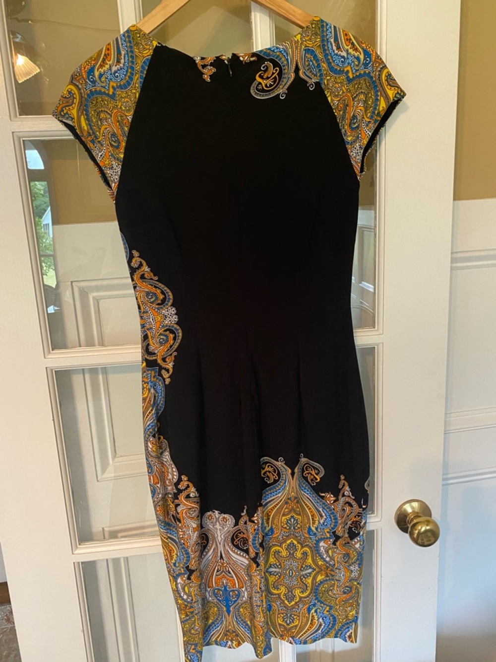 Cache Black Midi Dress with Blue and Gold Paisley Trim - Picture 2 of 3